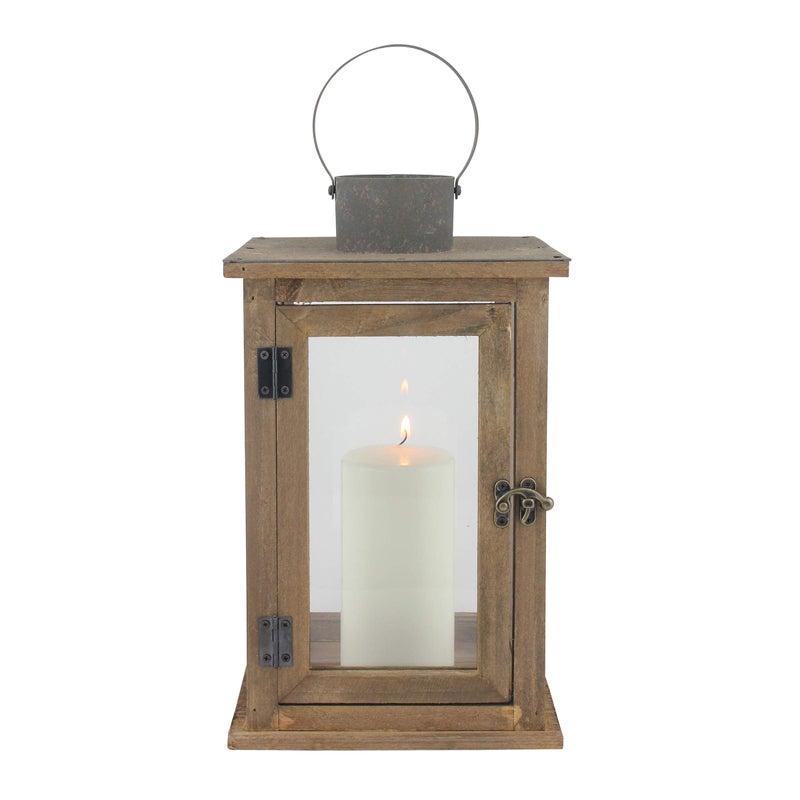 Stonebriar SB-5174B Rustic 12.5" Wooden Candle Lantern, Large, Brown - Image 1